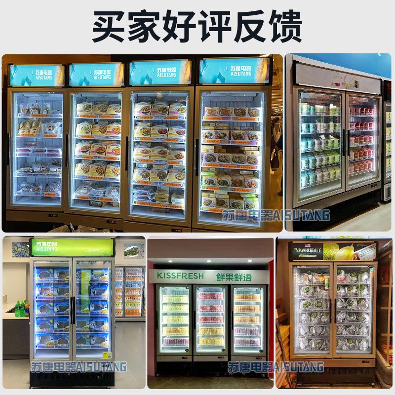 苏唐立式b冷冻柜超市风冷水饺海鲜展示柜低温商用单门双门速冻柜