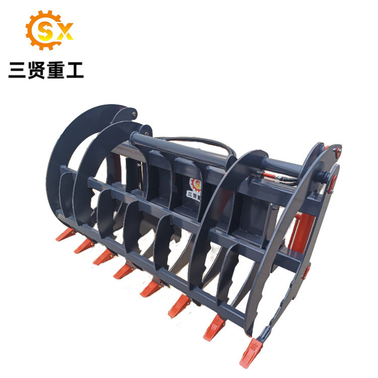 滑移机抓草叉72寸多齿夹草钳液压抓斗叉三贤重工属具生产厂