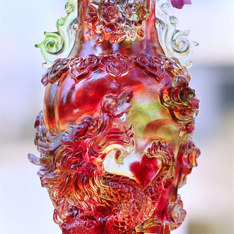 真琉璃龙凤花瓶摆件一对家用客厅装饰插J花摆放婚庆乔迁新婚送礼