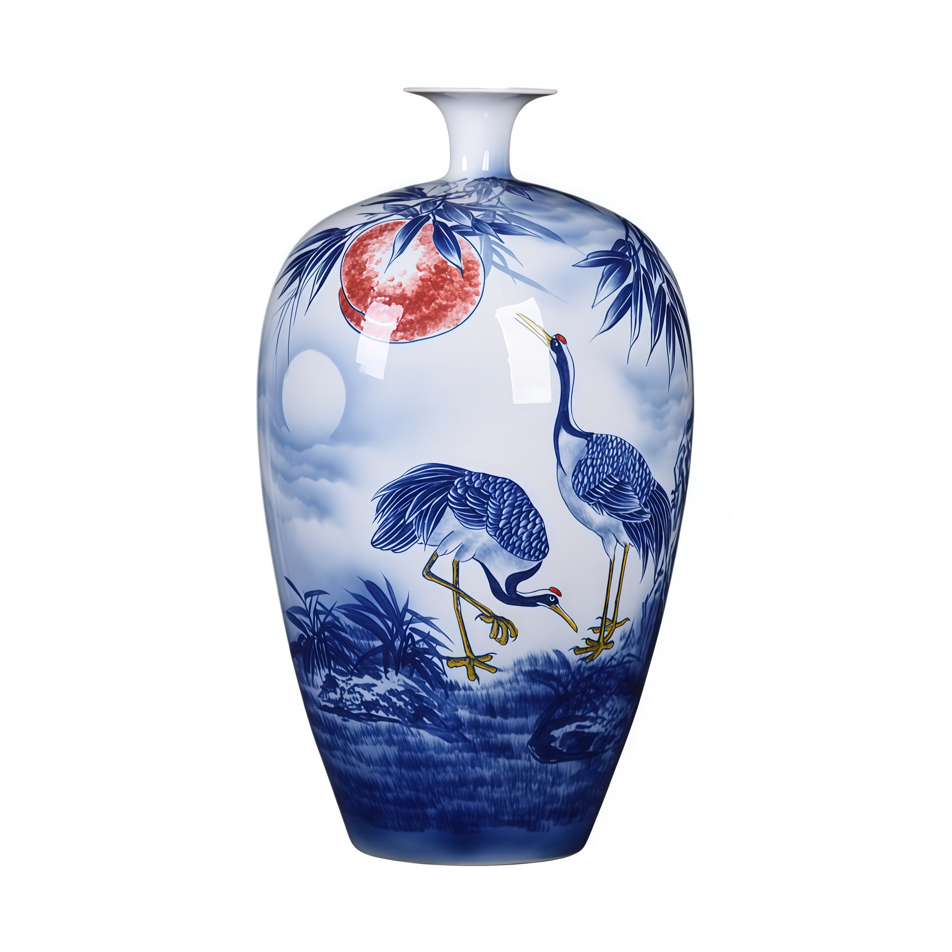 陶瓷花瓶中国红描金牡丹花瓶大号鱼尾瓶陶瓷工艺品家居装饰摆件