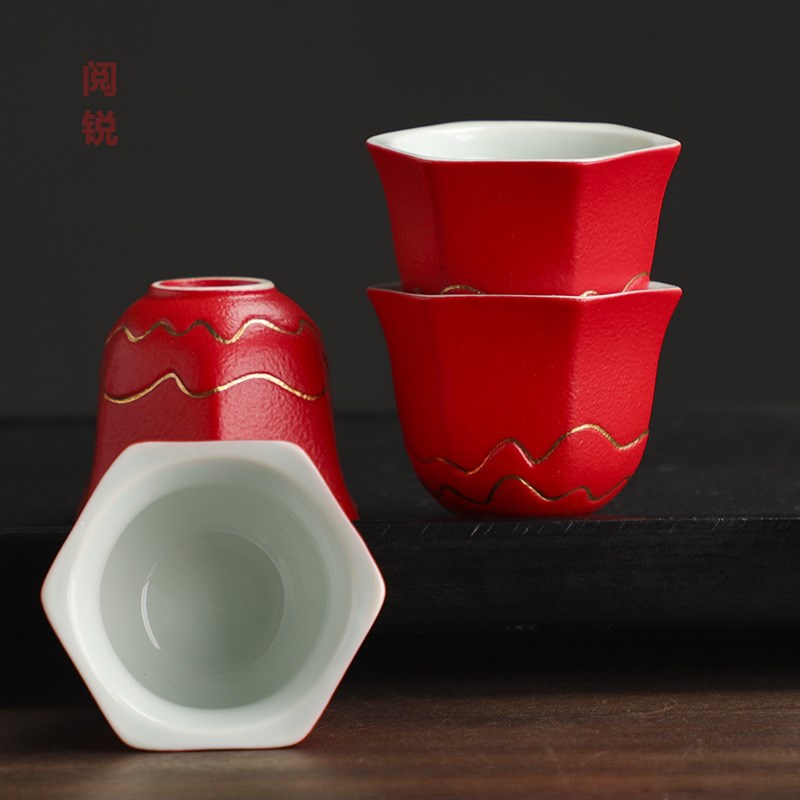婚庆用品陶瓷敬茶杯茶p具便携红色一壶四杯随手茶具礼喜庆旅行装