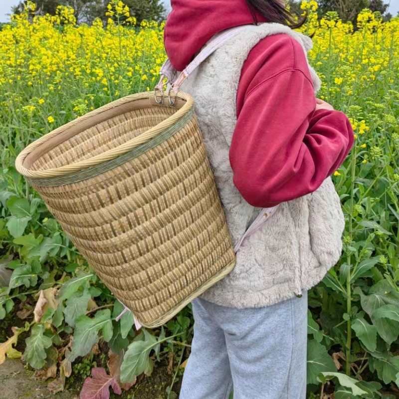 精编竹编方背筐纯m手工收纳筐竹篾背篼竹篮子竹编背篼竹背篓竹