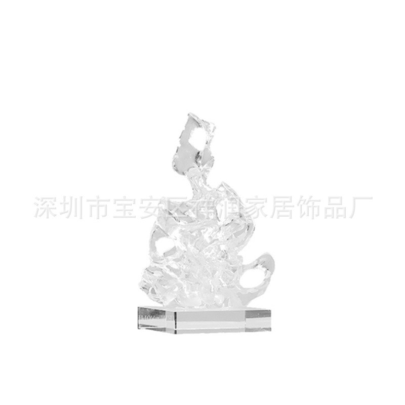 现代简约透明水晶珊瑚雕塑摆件新中式样板间客厅书房软装饰品摆设