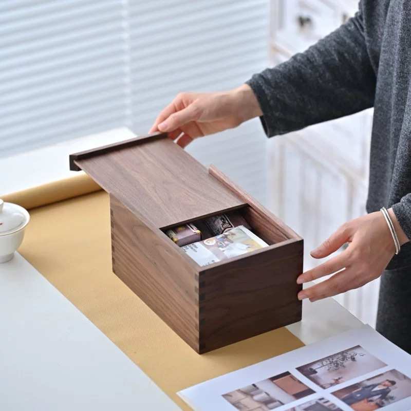 胡桃木盒子全实木木制收纳盒榫卯结构复古怀旧抽拉盖推拉盖小木盒