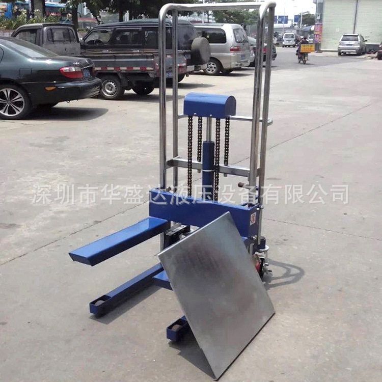 载重400KG迷你型手动堆高车轻型液压升高叉车堆垛车手推升降车