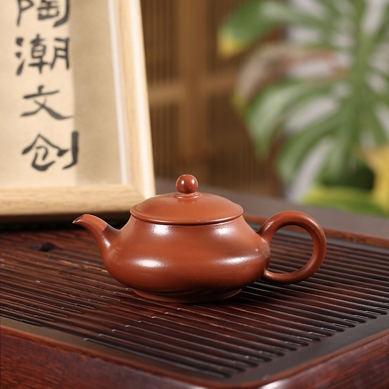 纯手工朱泥手拉明炉壶o小容量三杯冲茶罐精美工夫茶家用潮州朱泥