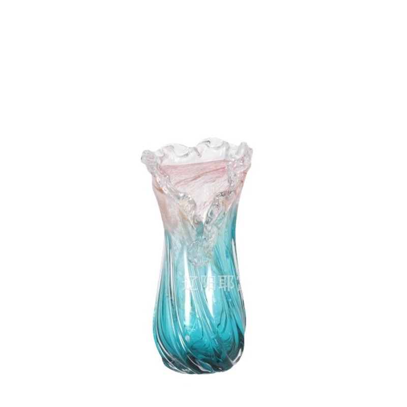 彩色手工玻璃花瓶摆件家居工艺品琉璃装J饰白菜瓶花边口装饰碗摆