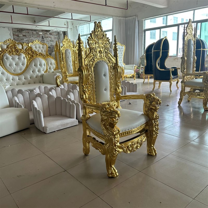 婚礼椅酒a店大堂椅金箔银箔装饰椅儿童国王椅靠背雕花椅