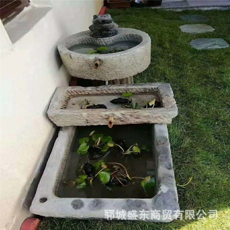 复古老式石头花盆老石槽庭院景观鱼缸阳台流水摆件猪槽老石盆摆件