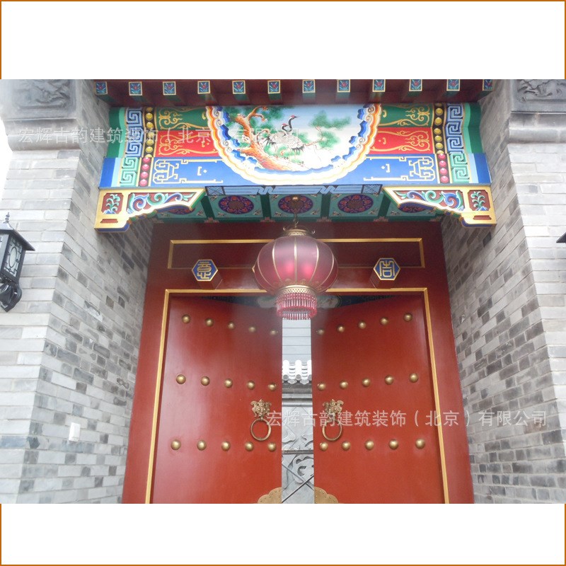 仿古实木大门四j合院木门中式别墅红色铜钉木门北京胡同宅门