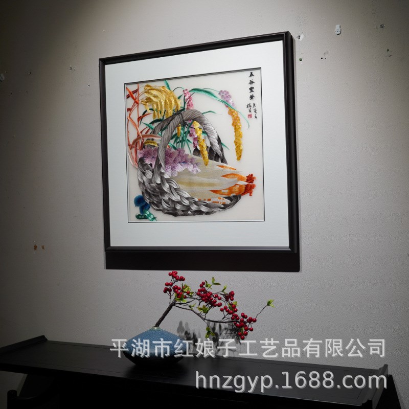 新中式风格小幅纯手工苏绣传统刺绣手H绣成品带框餐厅画客厅装饰
