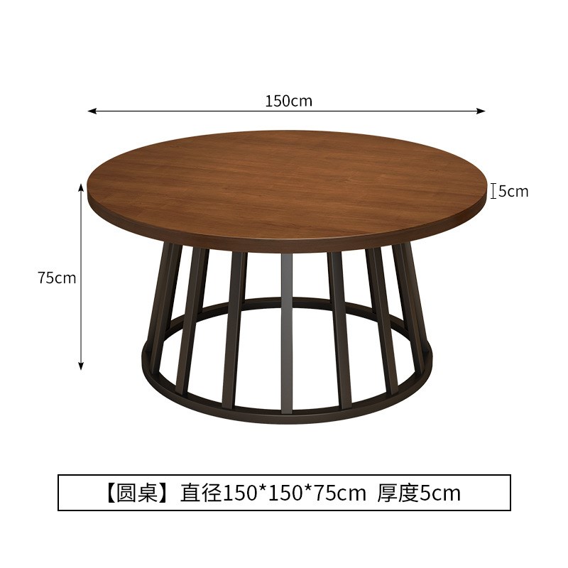 美式复古铁艺实木圆形餐桌餐厅饭A店桌椅组合商用酒店包厢大圆桌