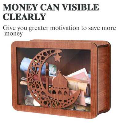 现货 Money Box with Counter 木质存钱罐复古储钱罐宫殿透明