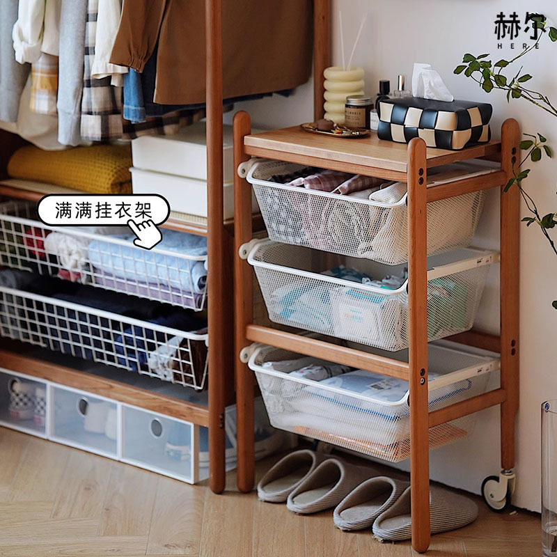 赫尔家具小狗置物架实木带轮沙发边几可移动茶几小推车樱桃木餐
