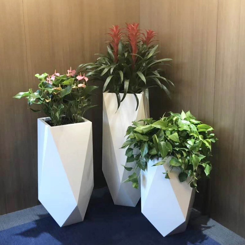 不锈钢花盆花钵菱形切面落地花箱客厅酒店商场展厅学校创意花钵