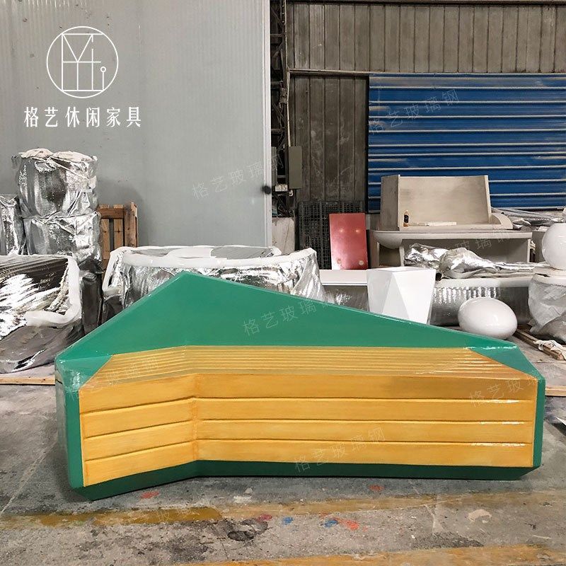玻璃钢长条靠背座椅菱形切片花盆坐凳组合简约R商场写字楼木纹椅