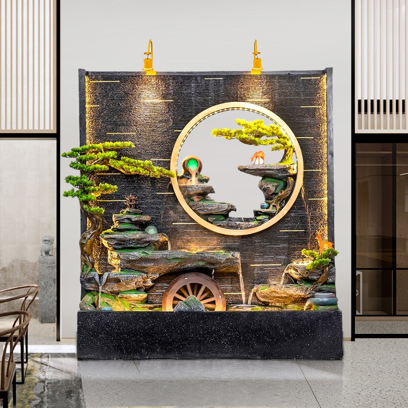 水幕墙假山流水屏风公司室内酒店摆E件玄关隔断创意造景庭院户外