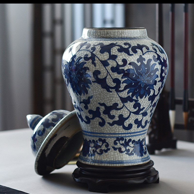 陶瓷器青花花瓶摆设家居装饰E工艺做旧官窑冰裂纹釉装饰