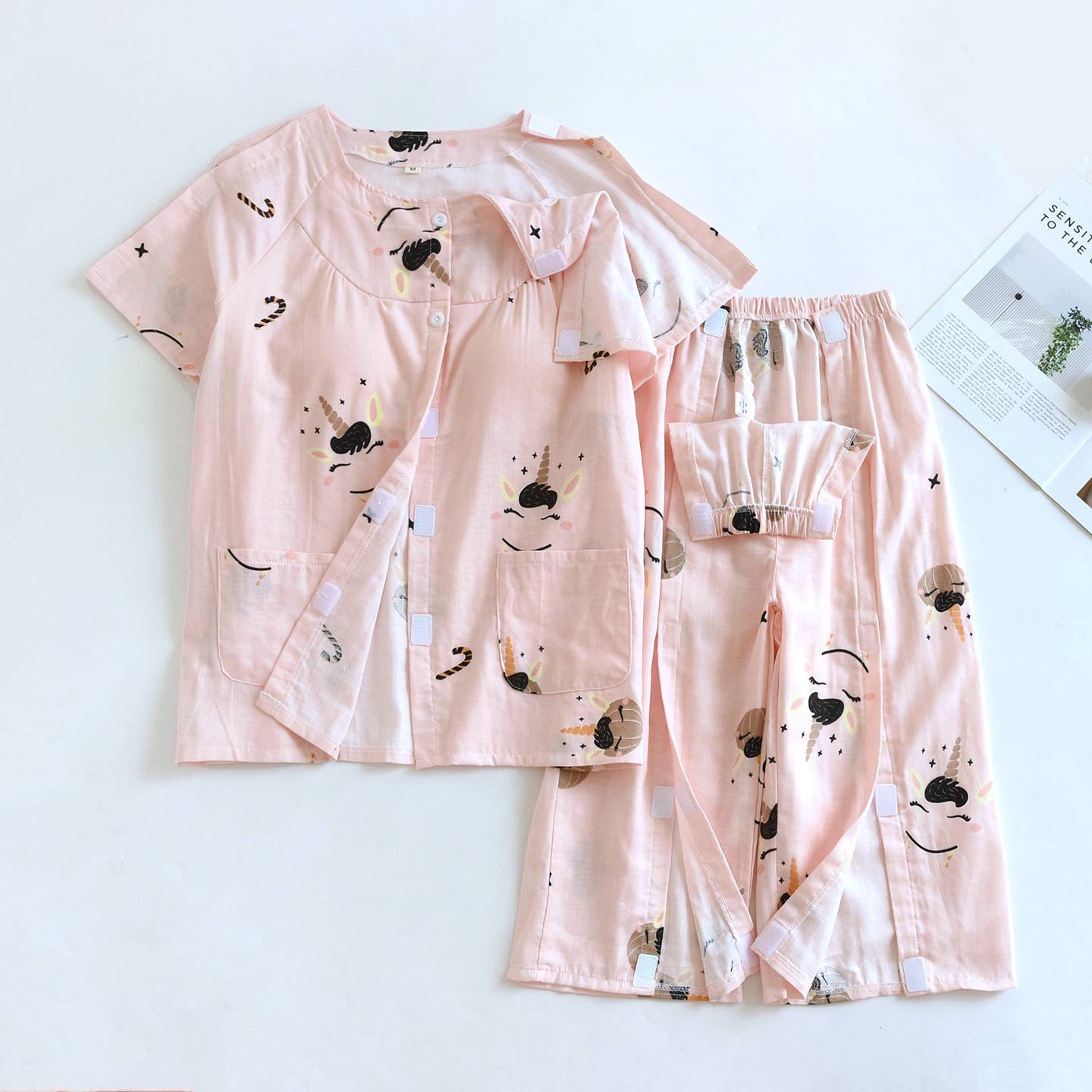 女夏透气棉纱护理服便捷穿脱术后针灸理疗卧床骨折瘫痪老人康复服