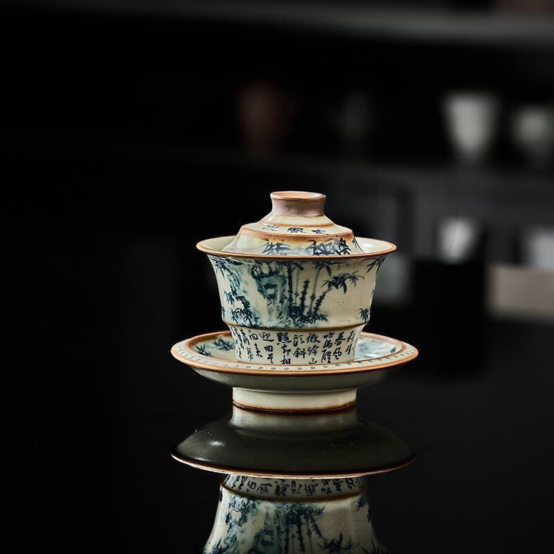 国潮新款盖碗青花带盖送礼茶具泡中国陶瓷茶杯茶碗防三才功夫烫手