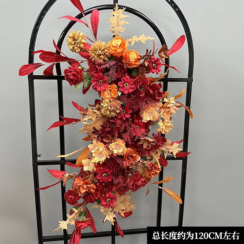 婚庆U型挂花屏风花艺蓝色仿真花婚礼装饰花排成U品花艺拱门挂花