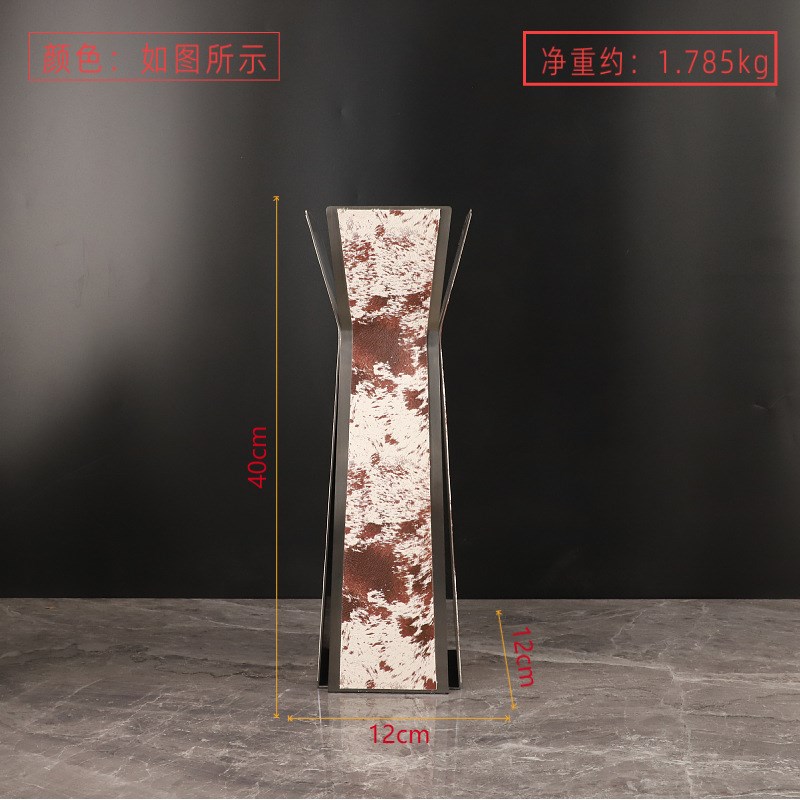 欧式轻奢仿马毛皮l革金属干花插花花瓶摆件客厅卧室床头柜家居饰