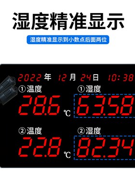 河创 双路大屏LiED工业级温湿度计仓库车间高清显示仪显示屏HEC69