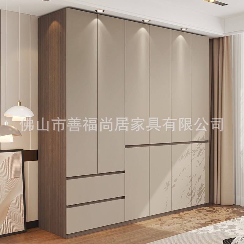 现代简约新款浅j灰色衣柜分段式实木收纳柜子免拉手家用主卧衣橱
