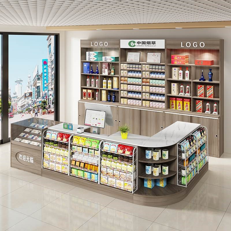 便利便利店组g合吧台玻璃超市转角烟烟酒组合柜柜柜台收银台展示