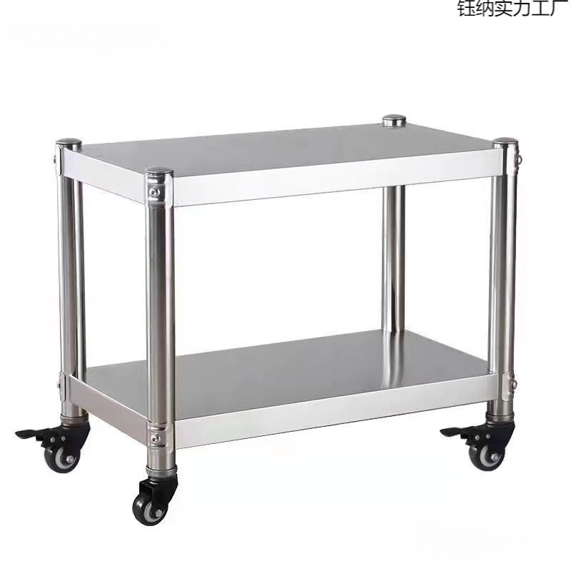 可移动不锈钢置物架带轮子两层万向轮收纳架厨房储物架落地多层架