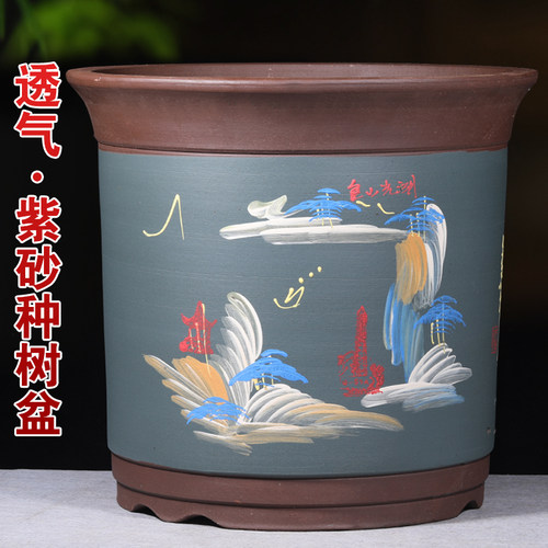 花盆厂家直销紫砂花盆高盆种树大花盆特深发财树专用陶瓷花盆清仓