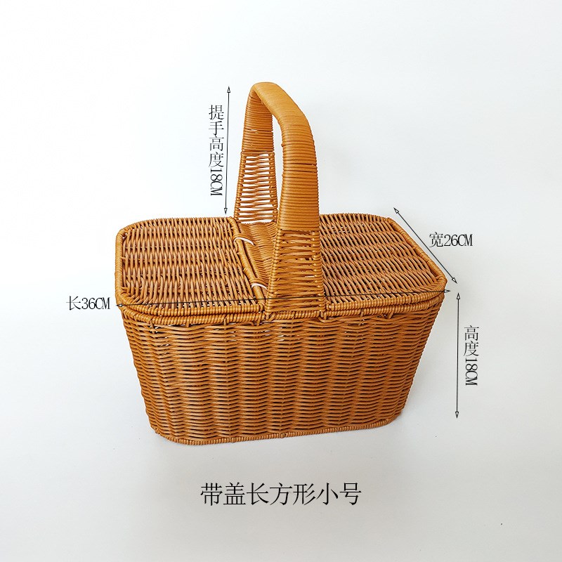 仿藤编野餐f篮子带盖网红手提篮户外大号采摘篮编织篮买菜