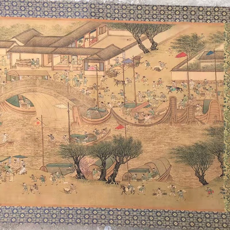 仿古名人字画明代清明上河图长卷画全景画卷轴V客厅装饰画国画