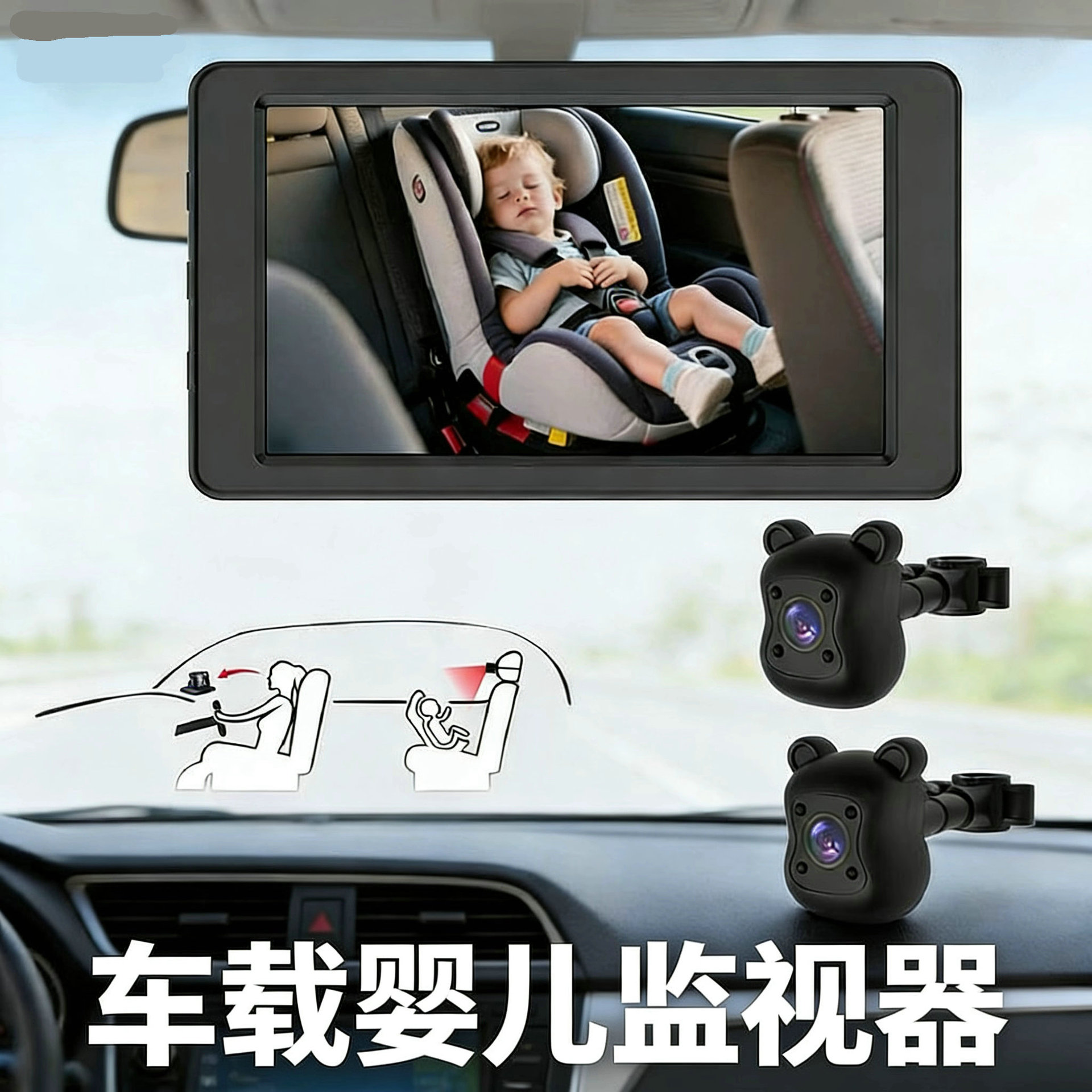 5寸高清婴儿监视器Babymonitor车载婴儿监护器高清双录同显