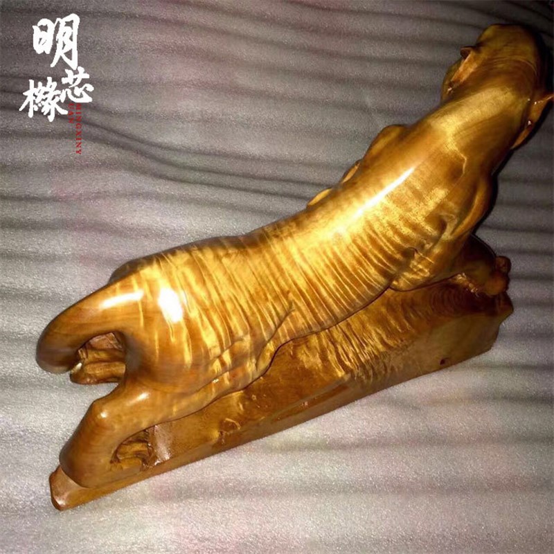 小叶桢楠木雕 虎虎生威s老料满花纹金丝楠摆件 家居收藏工艺品