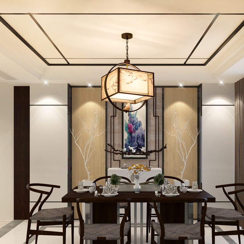 古典新中式吊灯餐厅灯仿古中国风布艺国画茶楼酒店客W厅书房卧室
