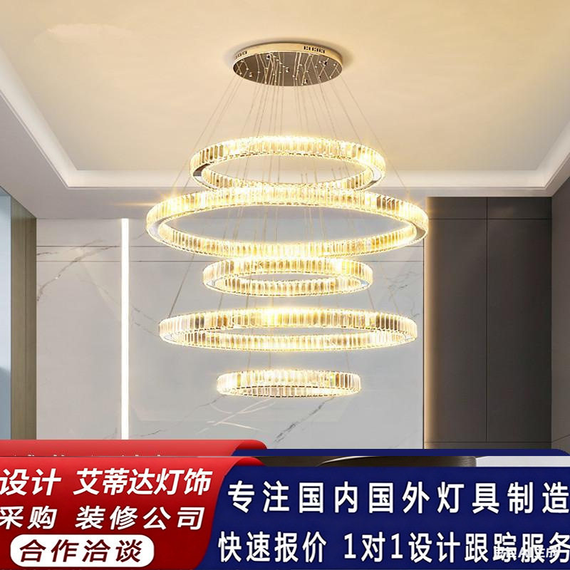 中山客厅灯具挑空多层楼梯复式楼别墅水晶吊灯led镜面不锈钢