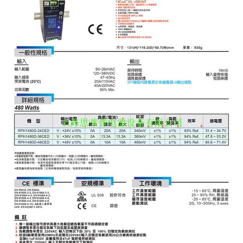 台湾昂鼎RPH1480D-24CED智能数显报警导轨式开关电源480W 24V20A