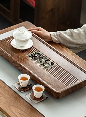 茶盘家用黑檀木整块天然实木茶台单层大小号功夫茶具简约高档托盘