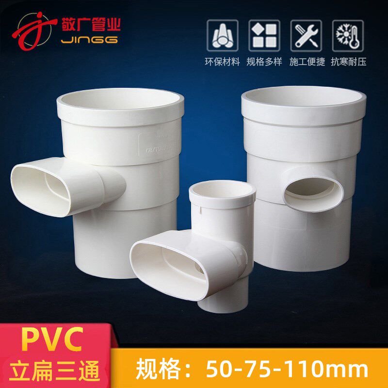 PVC立扁三通变50扁75马桶移位器缩口内外插110圆转扁三通管扁立口 - 实物图