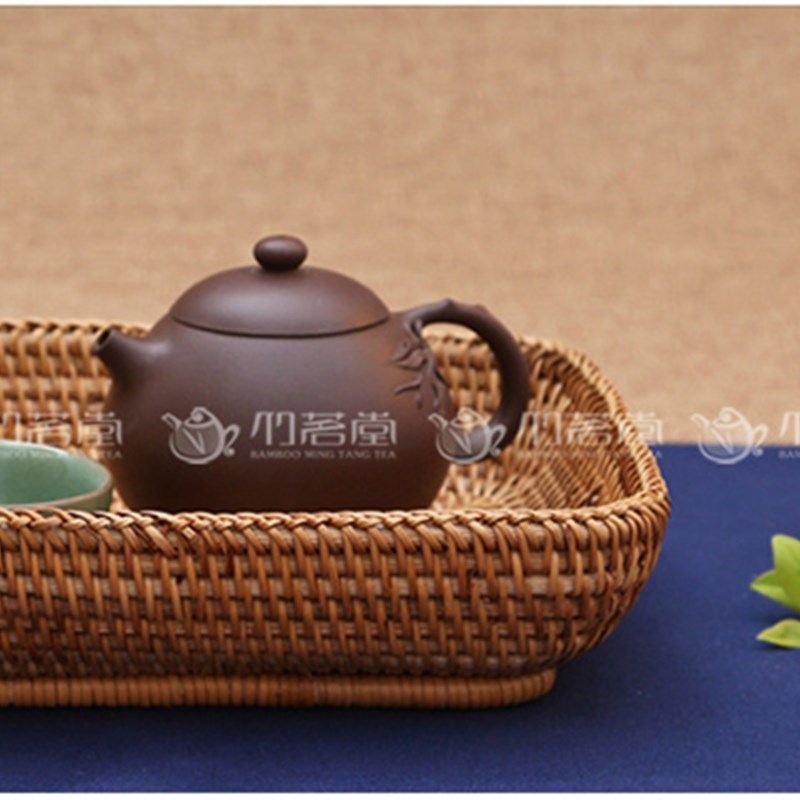 越南秋藤编圆收纳盘 茶道零配茶具整理储物盒 茶道香道茶点水果盘