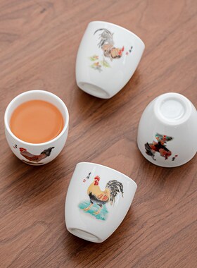功夫茶杯套装杯子陶瓷茶具家用简约大号主人杯喝茶公鸡杯松鹤茶碗
