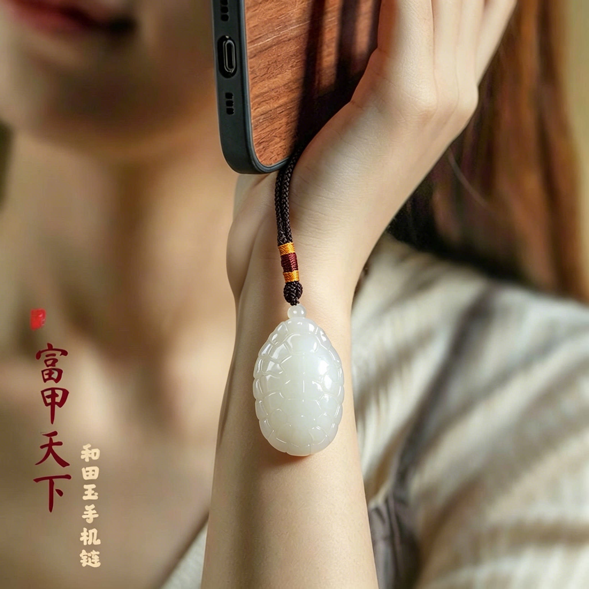 普陀山和田羊脂龟壳手把件钥匙扣图片