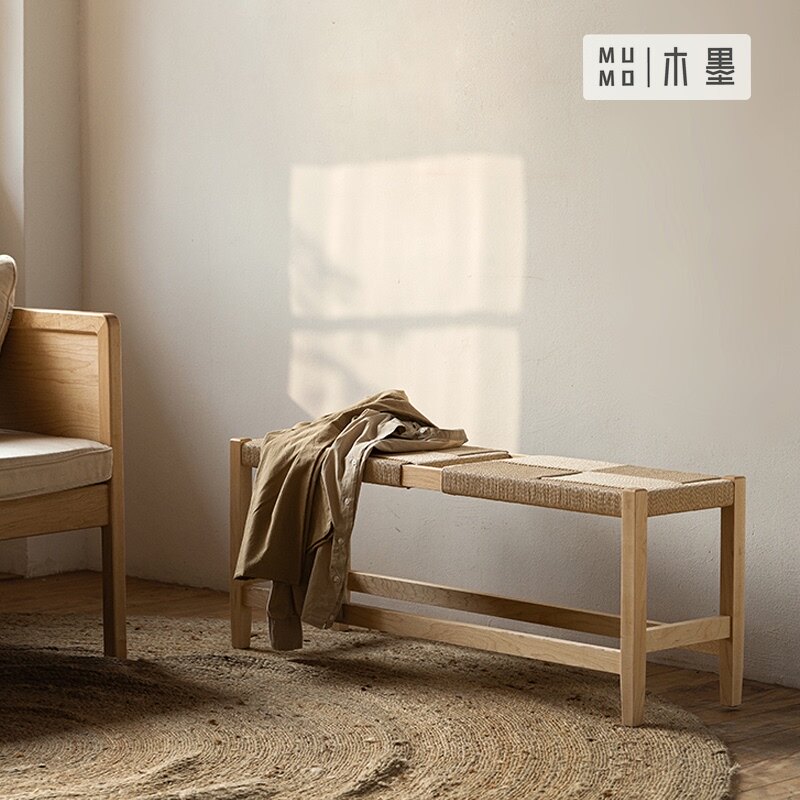 MUMO木墨 编织长凳 客厅茶室 卧室床边换鞋中式家用简约实木凳子