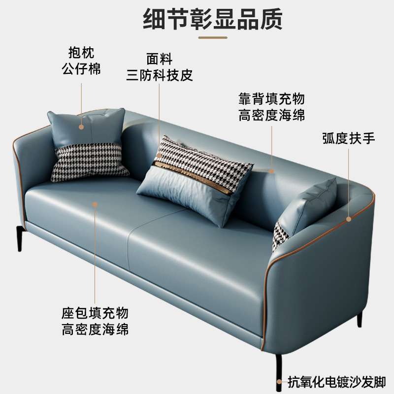北欧沙发小户型客厅皮质现代简约两人三人公寓出租房主卧室小沙发