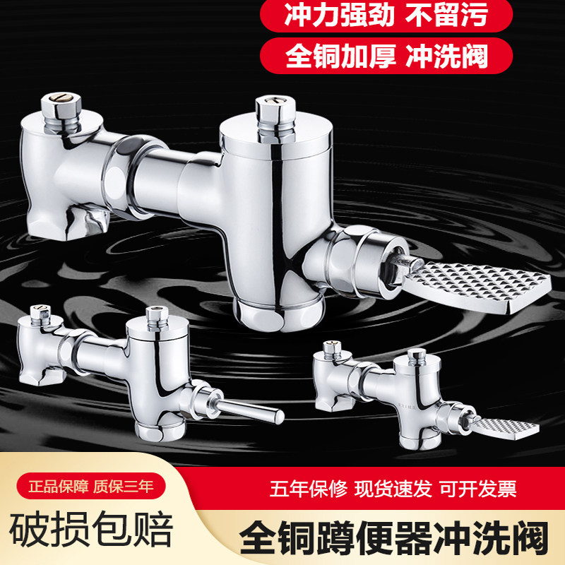 全铜卧式脚踏大便冲洗阀蹲便器延时冲水阀开关厕所自闭式手扳按压