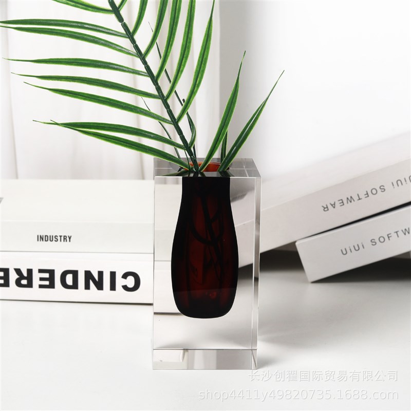 欧式透明方块水晶花n瓶花器摆件样板间桌台面客房大厅茶几卧室饰
