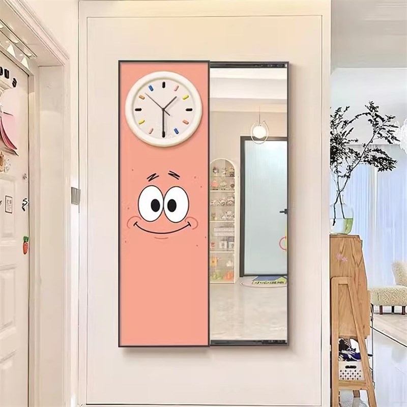 海绵宝宝隐形穿衣镜壁画t玄关装饰画隐藏式推拉全身镜子挂画