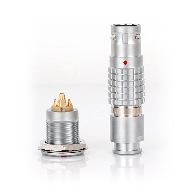 兼容雷莫推拉自锁k连接器3B 6+2同轴混装气路插头一体多芯接插件