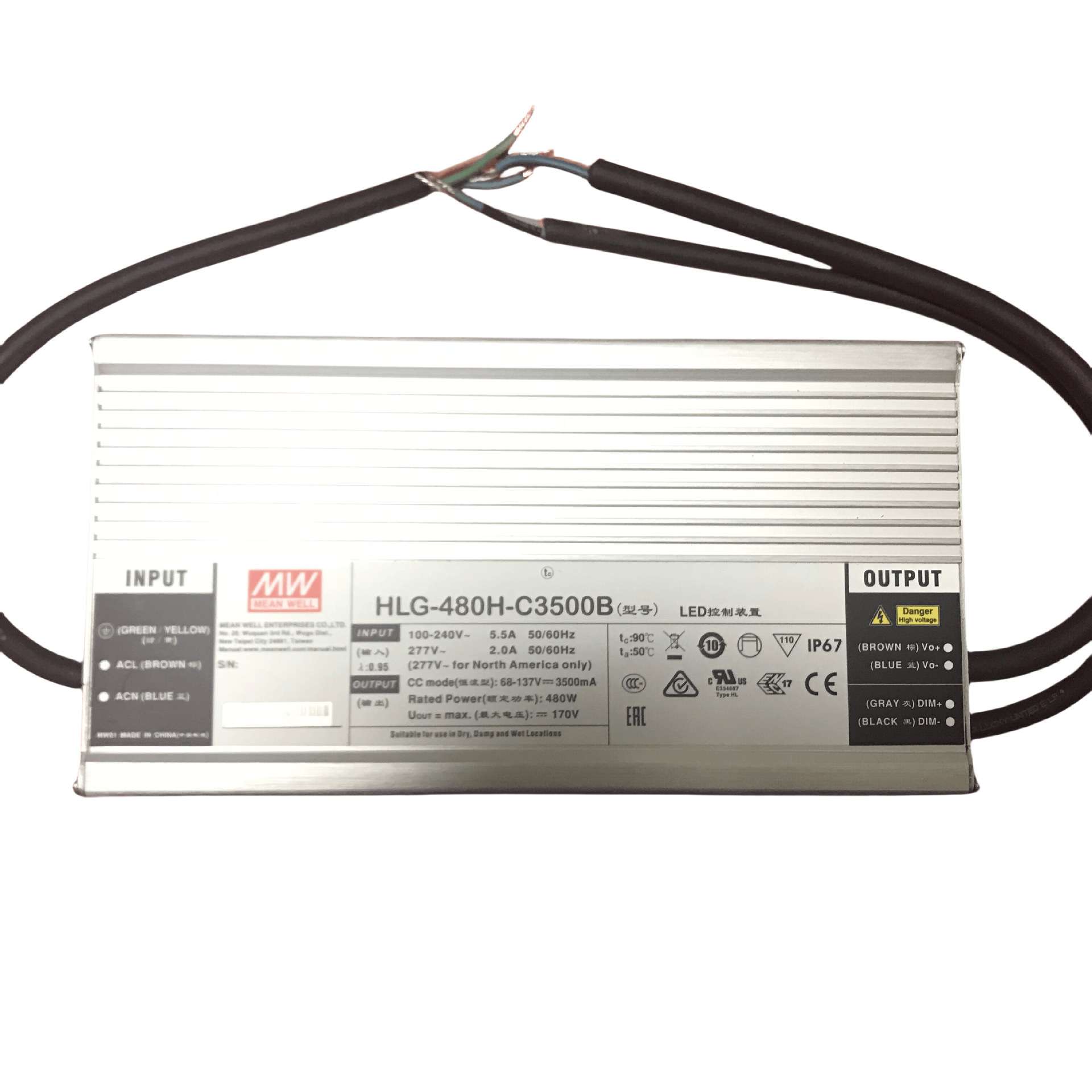 明纬电源 HLG-480H-C3500A 480W恒流型LED深井灯驱动器